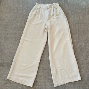 Express Wide Leg High Rise Relaxed Trouser Cream Pants